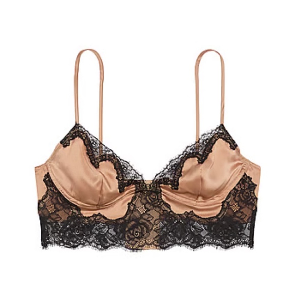 Satin Rose Lace-Trim Bralette